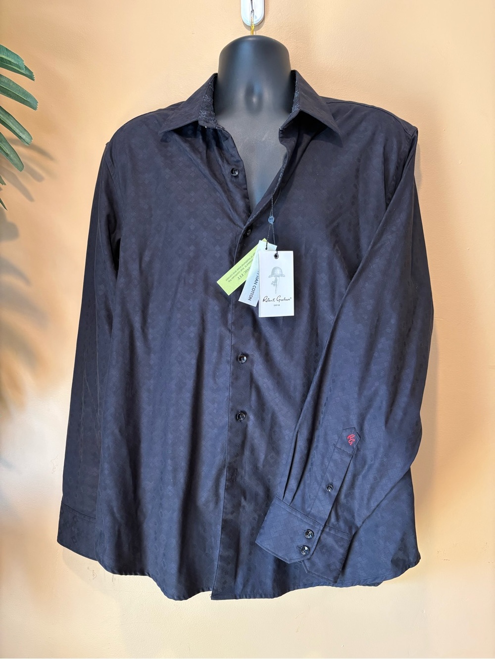 Robert Graham Black Patterned Button-Front Dress Shirt Men's Size XL